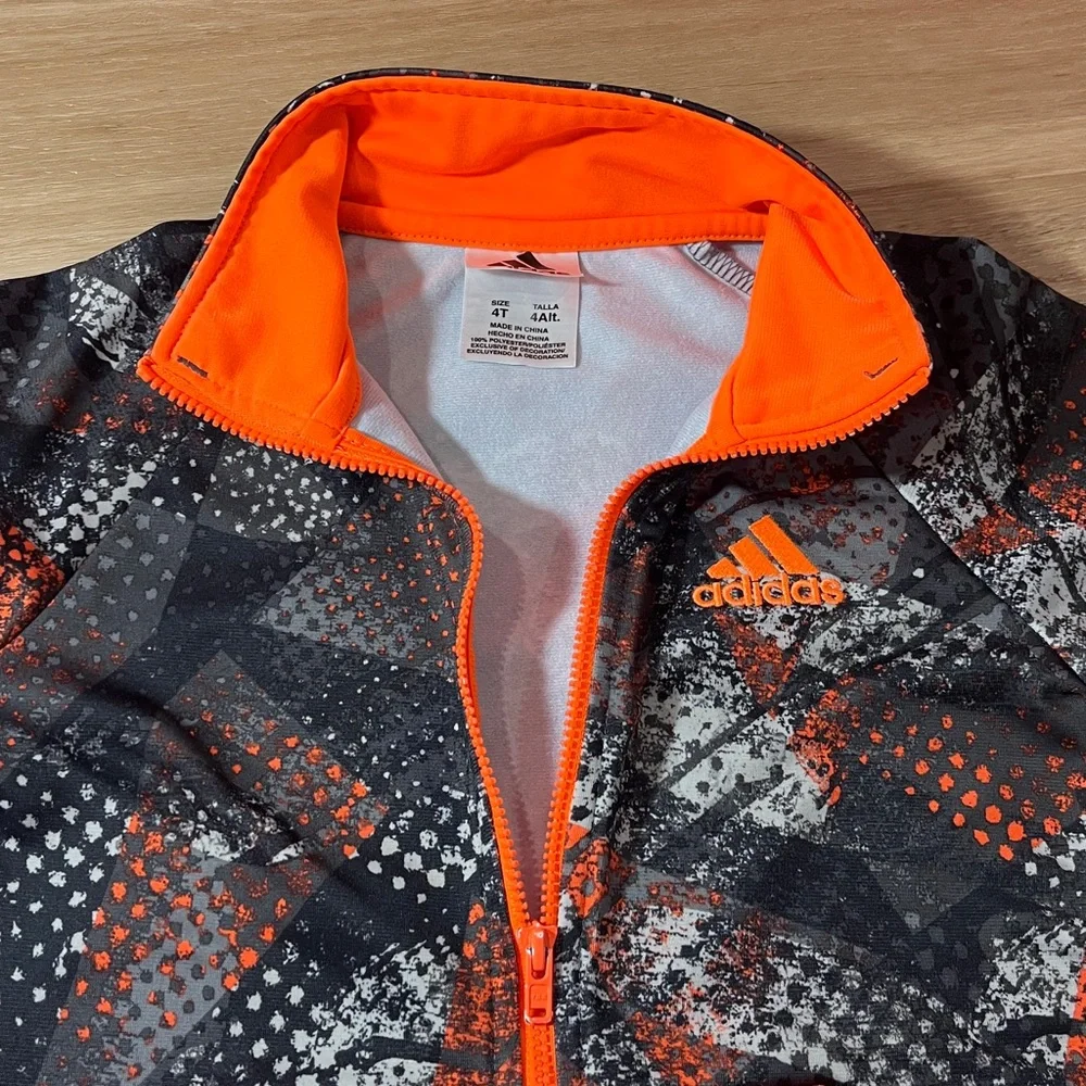 Adidas Kids Orange Black White Gray Track Soccer Sports Full Zip Jacket, size 4T